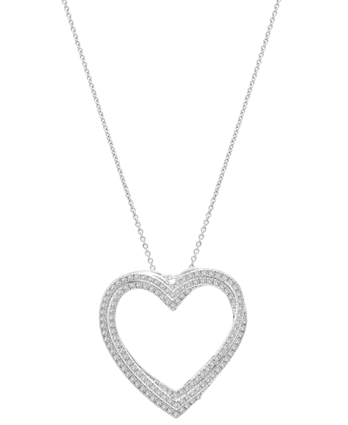 Diamond Open Heart Pendant Necklace (1/2 ct. t.w.) in Sterling Silver, 18" + 2" extender, Created for Macy's - Sterling Silver