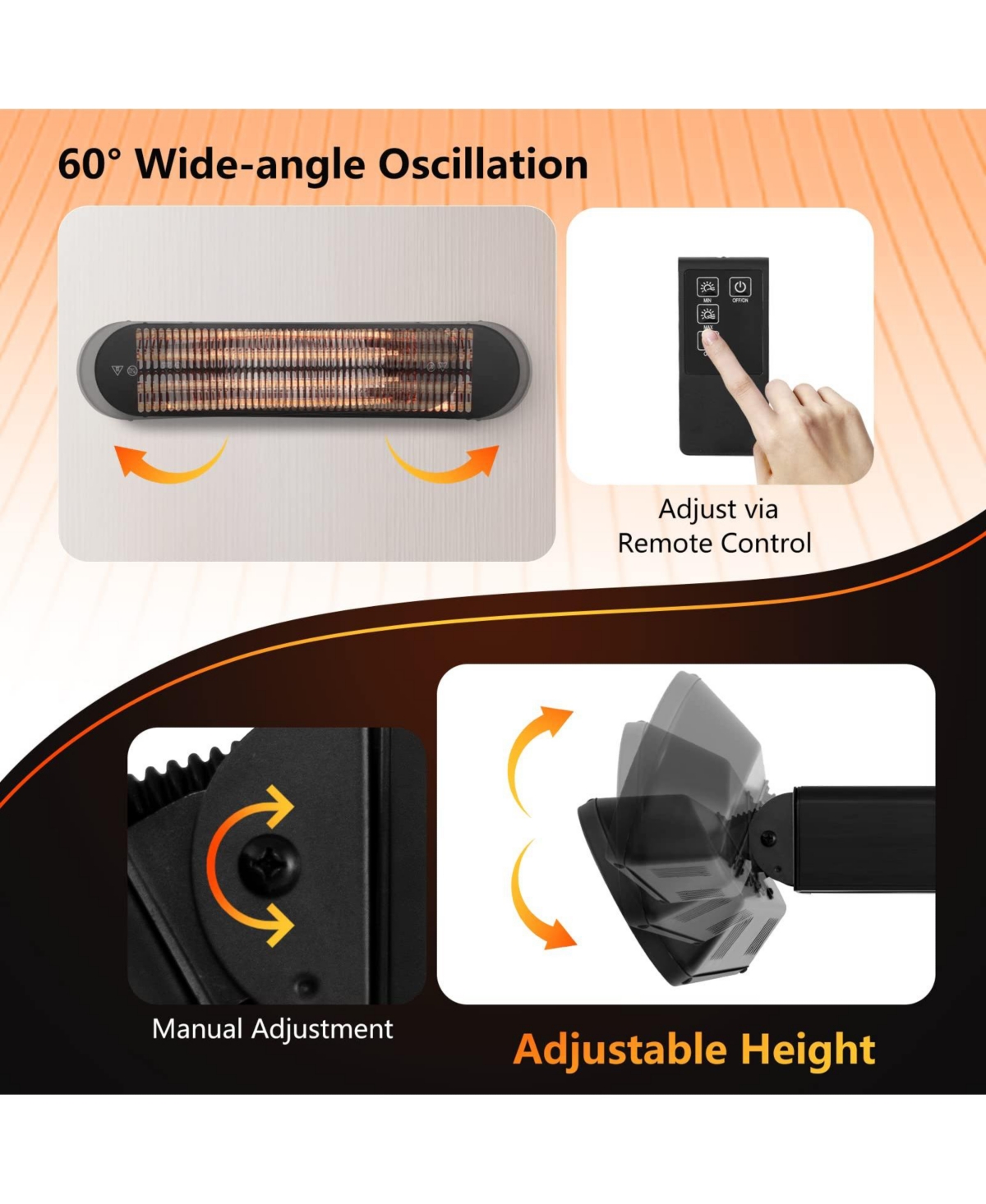 Sugift 750W/1500W Wall Mounted Infrared Heater with Remote Control