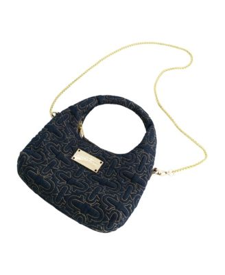 Women's Quilted Denim Hobo Bag with Gold Detailing