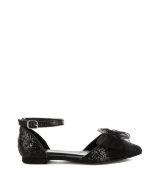 Clarice Sheer Bow Detail Glitter Flat Sandals