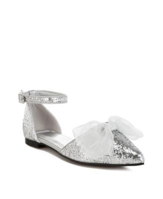 Clarice Sheer Bow Detail Glitter Flat Sandals