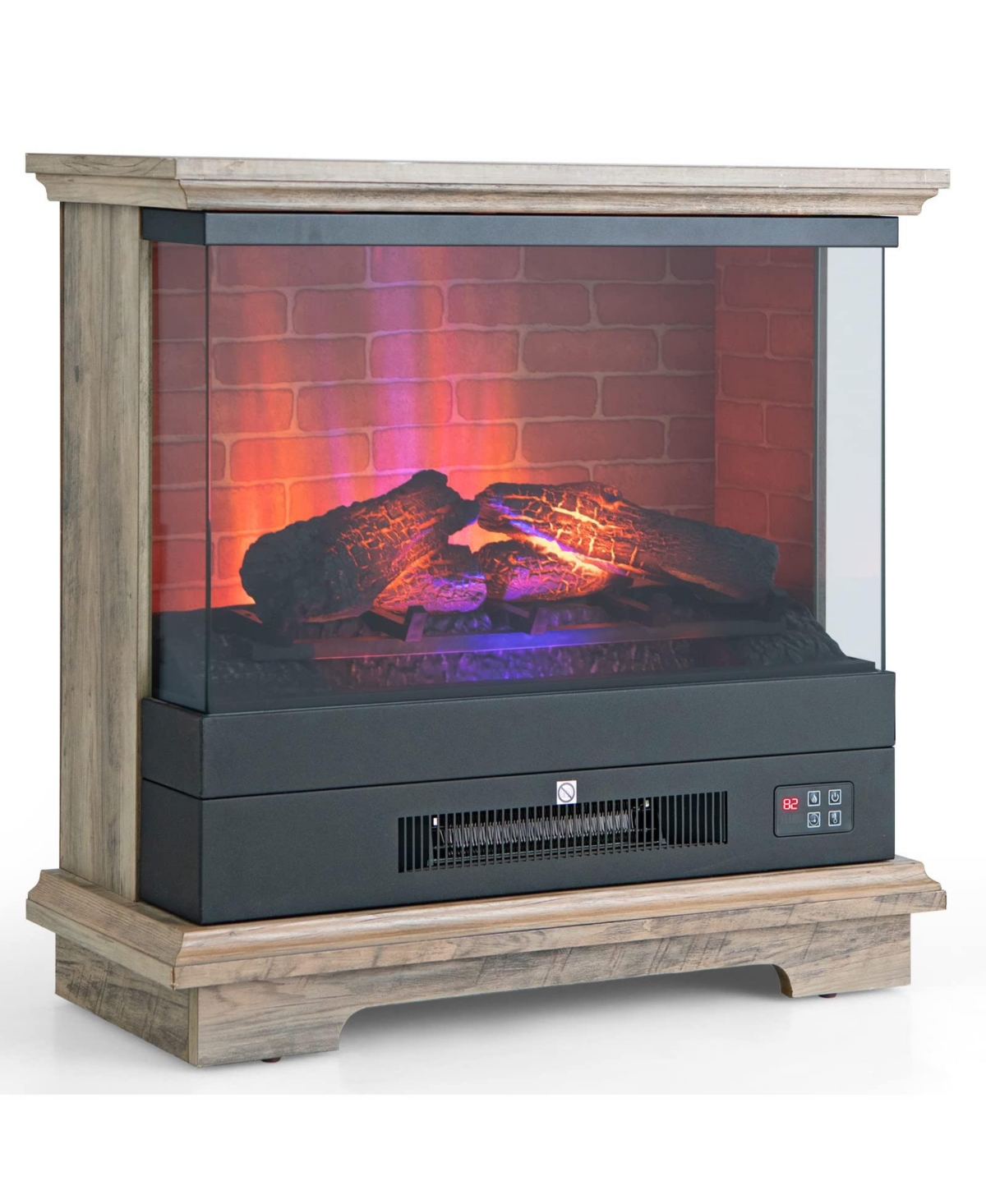 Sugift Freestanding Electric Fireplace with 3-Level Vivid Flame Thermostat