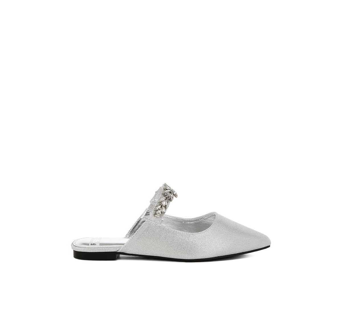 Magnum Diamante Strap Glitter Mules - Silver