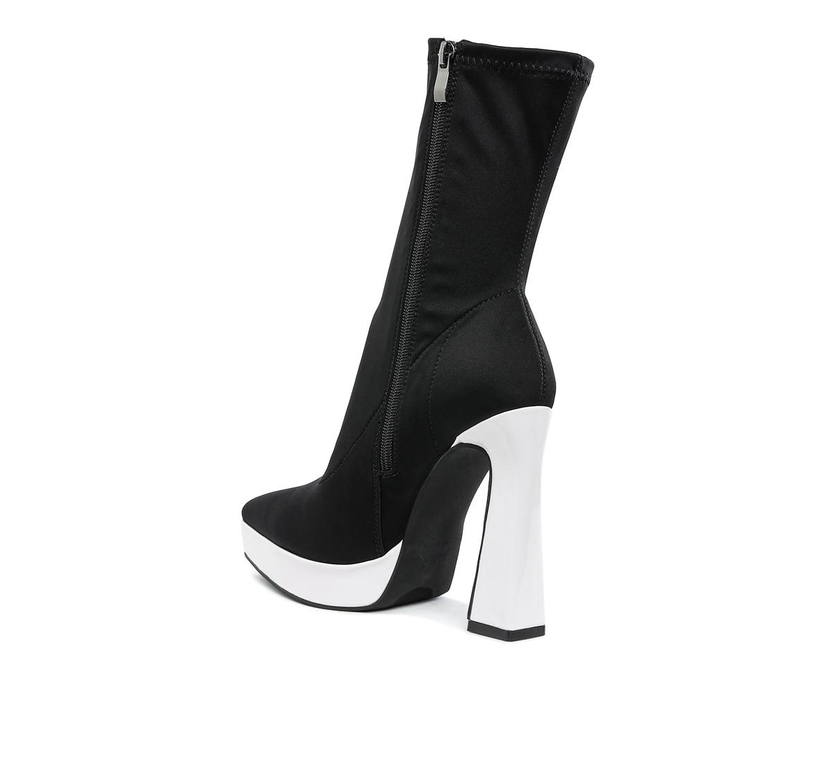 London Rag Rabha Contrasting Platform Detail Sock Boots - Black-white