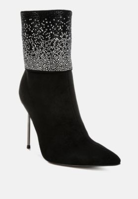 Women's Podstar Rhinestones Embellished Foldover Boots