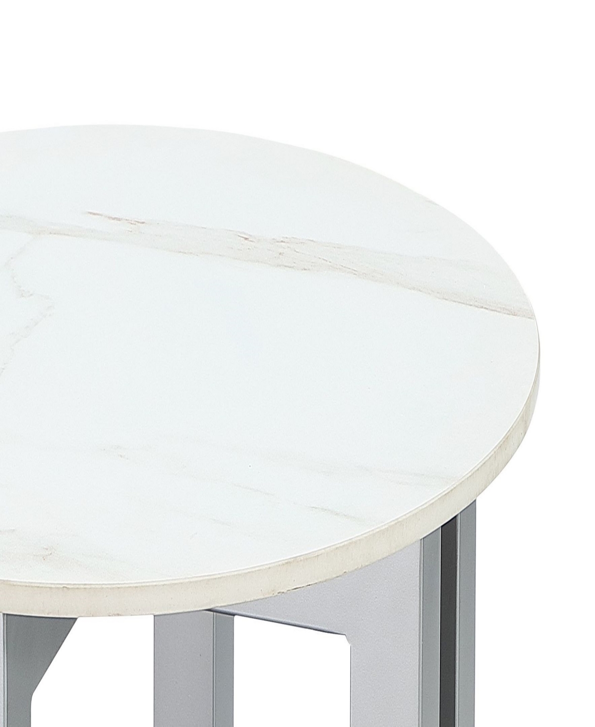 Macy's Emila 24" Round Sintered Stone Mix And Match End Table In Stone White,silver Sky
