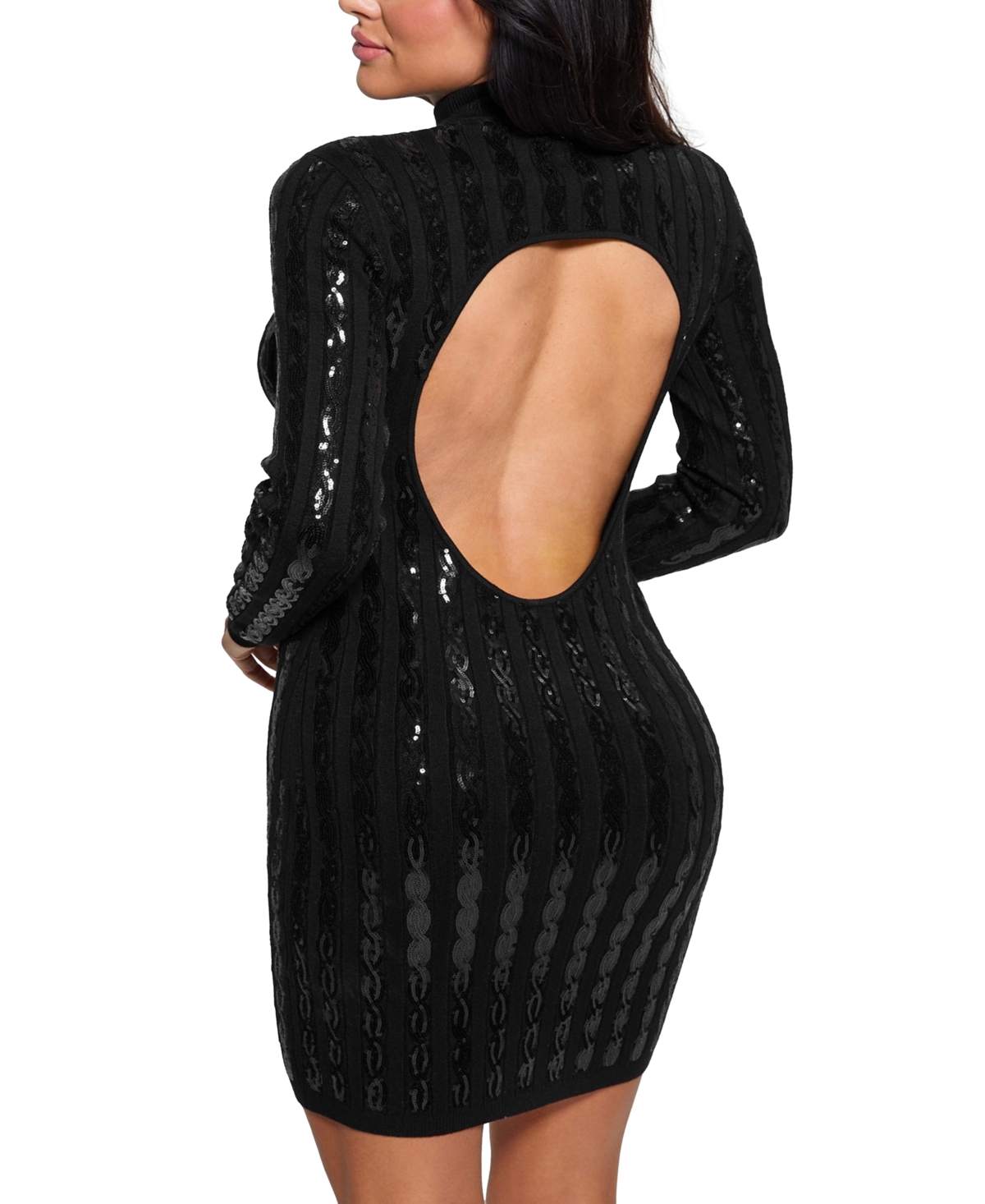 GUESS WOMEN'S BAILEY SEQUINED OPEN-BACK BODYCON SWEATER DRESS 