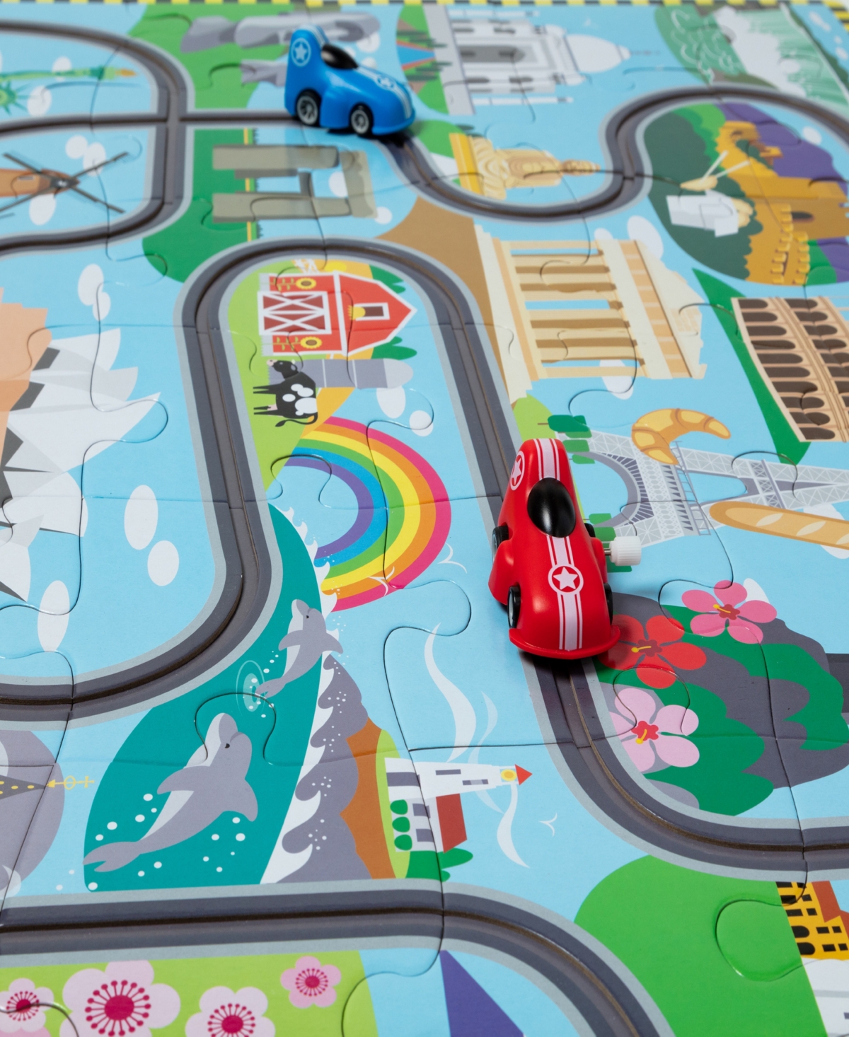Melissa & Doug Race Track Floor Puzzle And Play Set In Multi-color