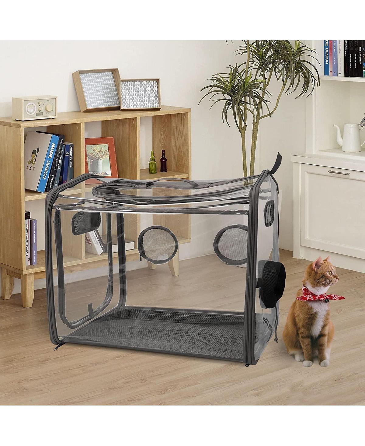 Slickblue Foldable Pet Dryer Cage Transparent Pvc Drying Box for Cats and Dogs, Hands-Free Design - Clear