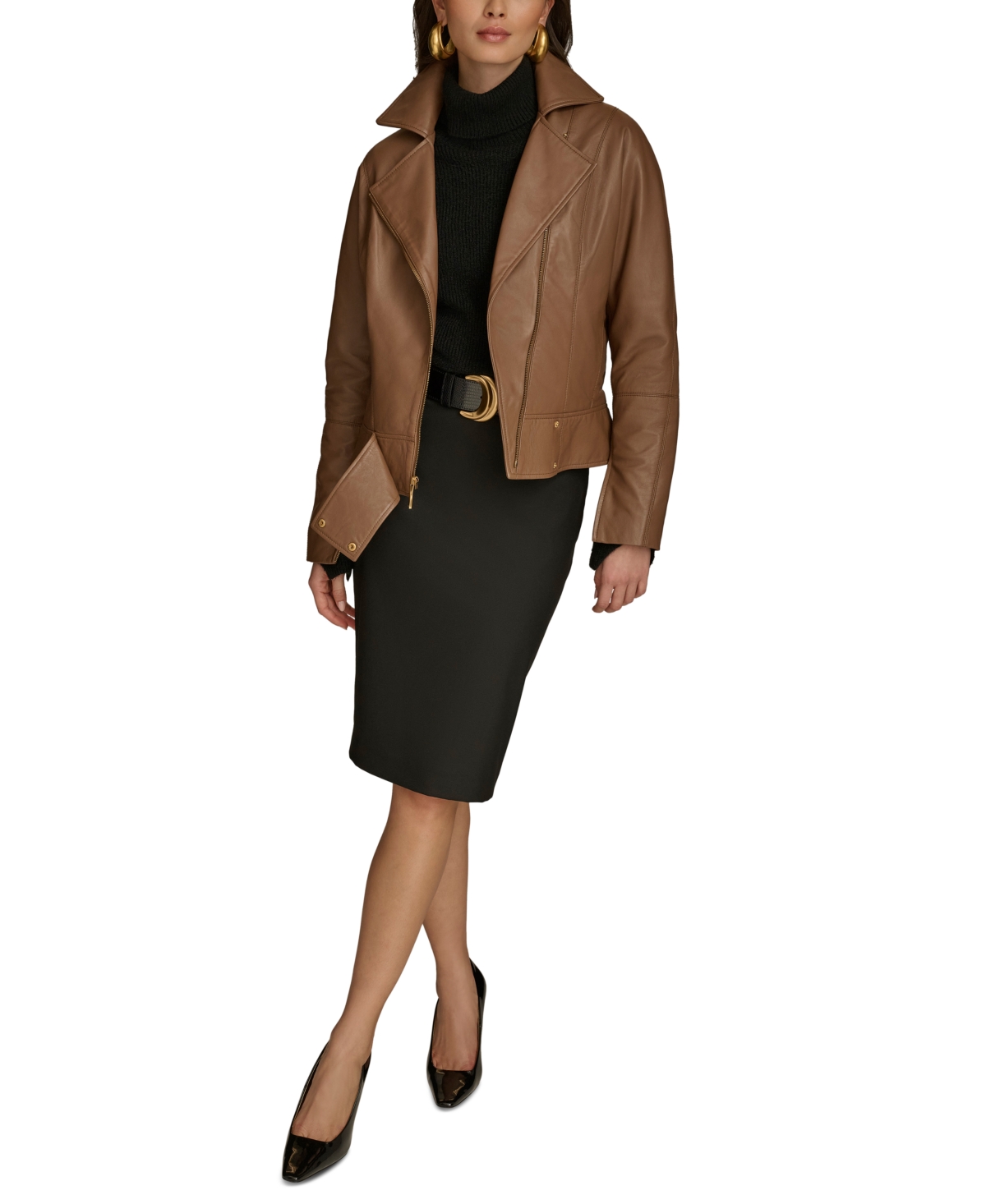Donna Karan Women's Asymmetric Leather Moto Jacket In Tobacco