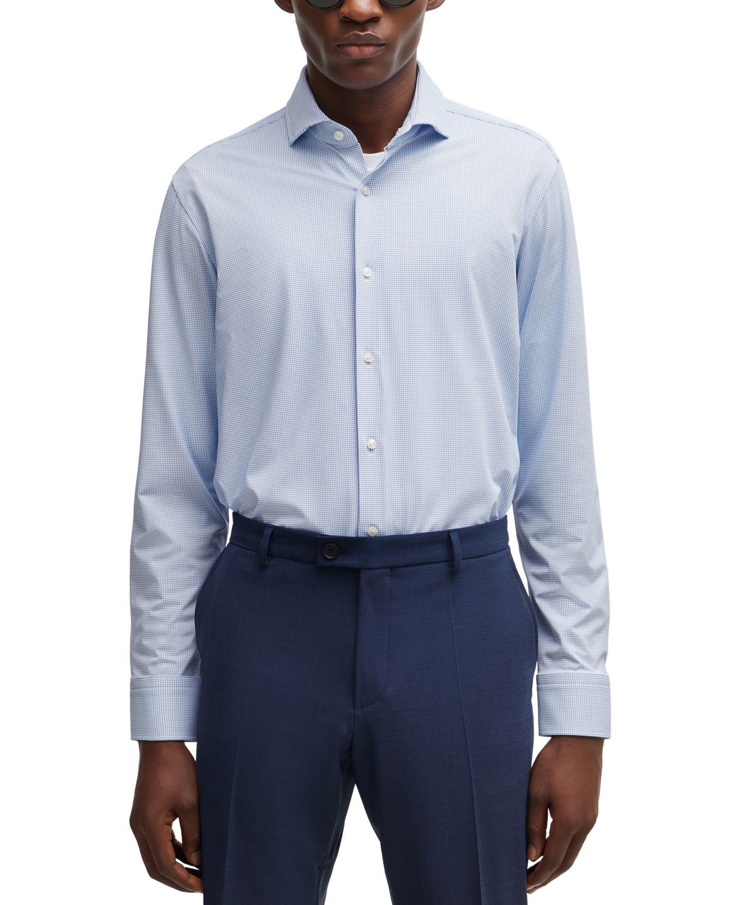 Мужская рубашка Hugo Boss Performance-Stretch Regular-Fit, цвет: Синий — фото 1