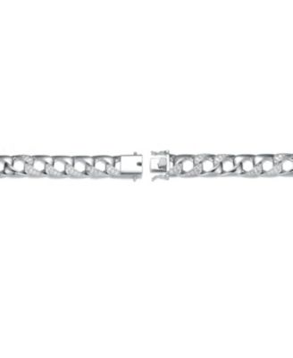 Men's Sterling Silver Iced Out Cubic Zirconia Miami Cuban Chain Bracelet