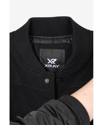 Boy's Wool Varsity Bomber Jacket With Grainy PU Sleeves