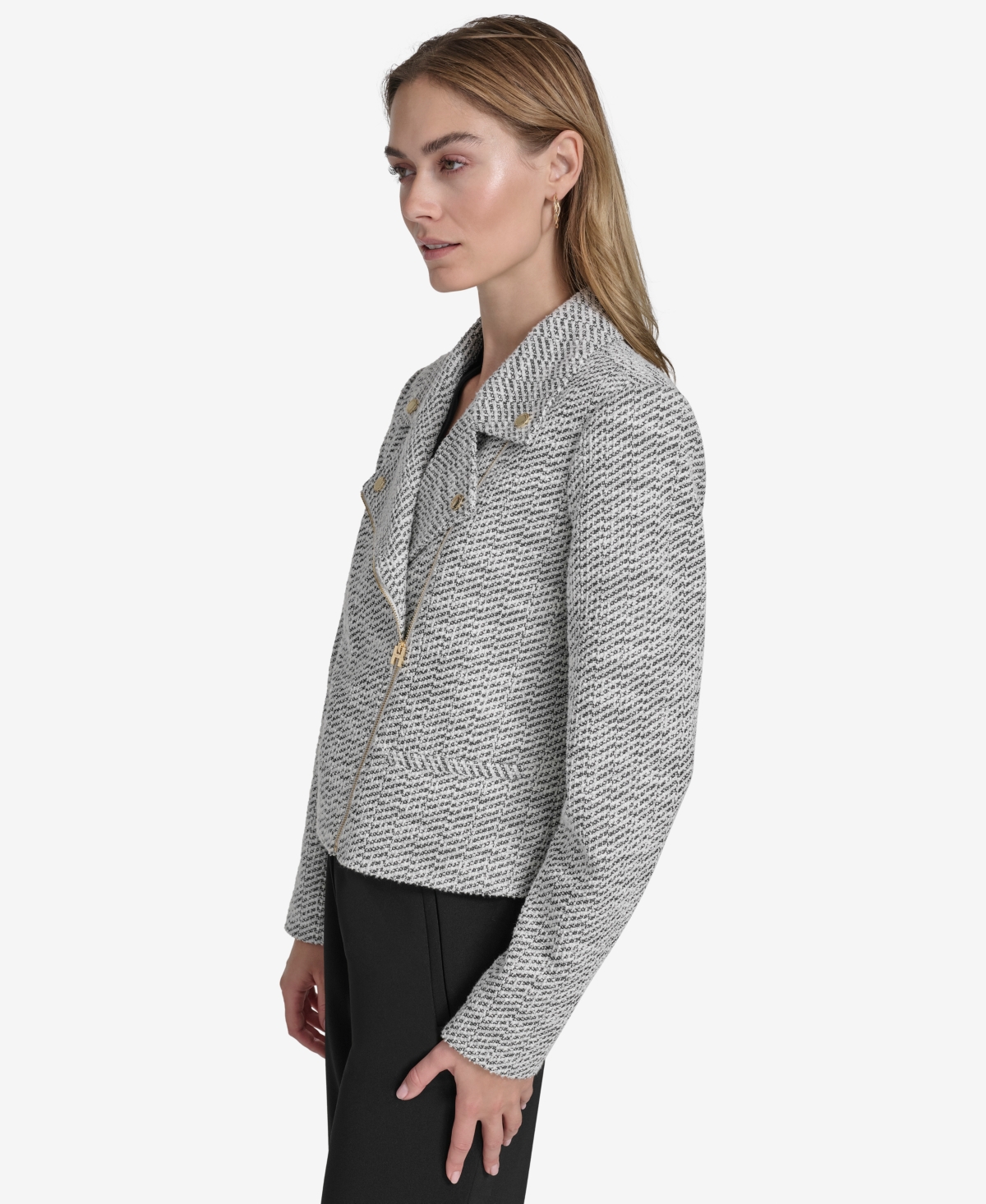 Halston Women's Boucle Asymmetric Zip-Front Moto Jacket -cream
