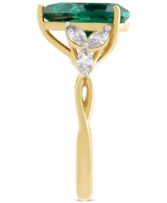 Lab Grown Ruby (3-5/8 ct. t.w.) & Lab Grown Diamond (1/2 ct. t.w.) Pear Ring in 14k Gold or White Gold (Also in Lab Grown Emerald & Lab Grown Sapphire)