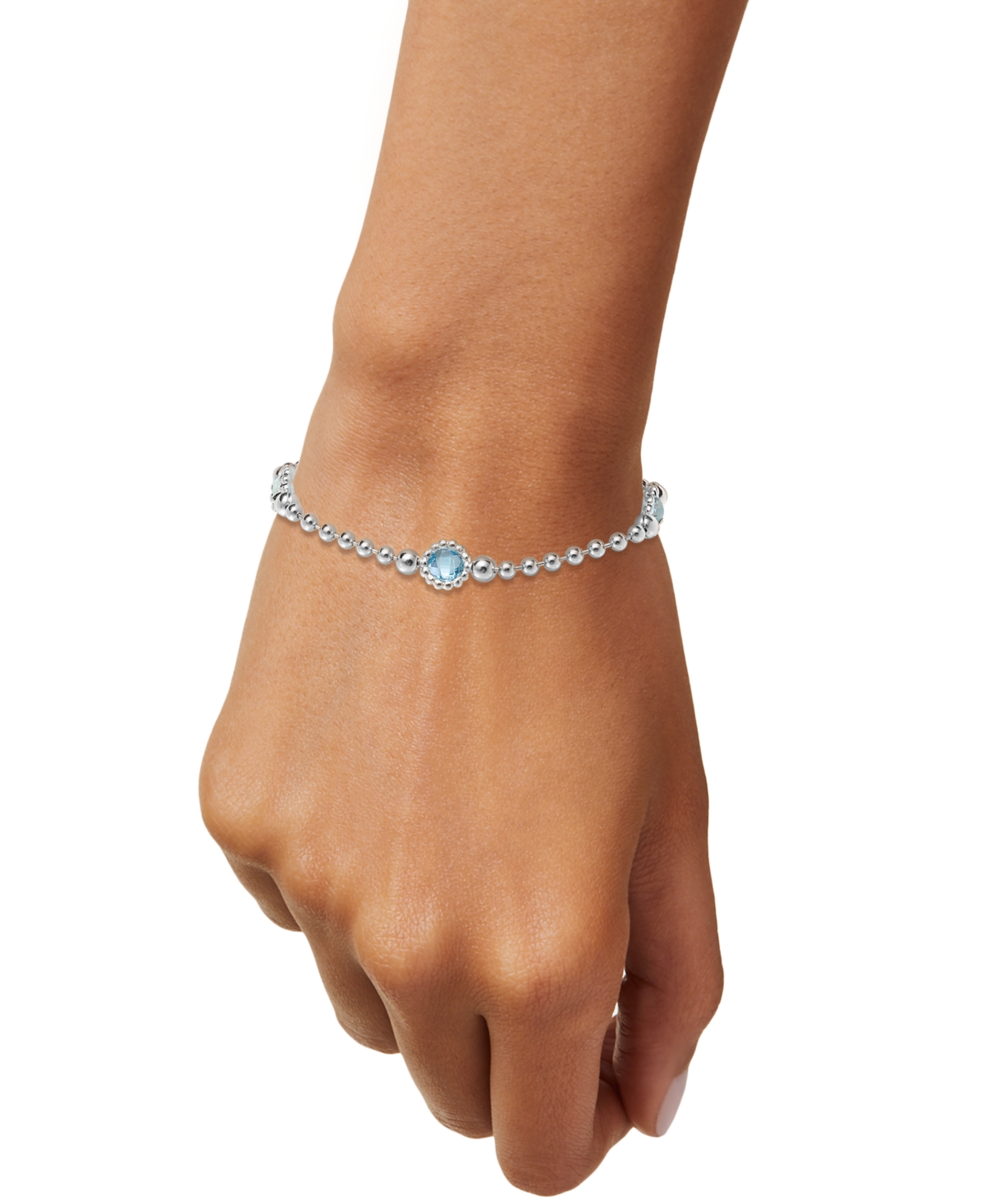 Macy's Amethyst Station Bead Link Bracelet In 14k Gold-plated Onyx, & Sky Blue Topaz) In Sky Blue Topaz