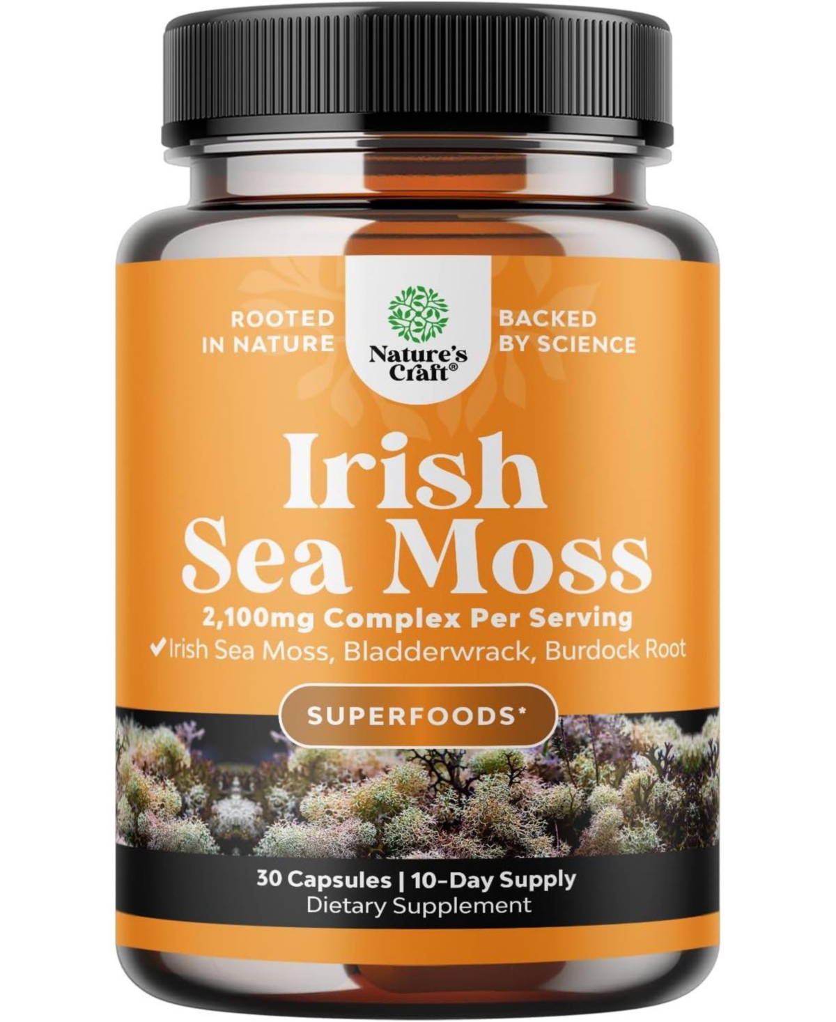 Irish Sea Moss Capsules, Superfood Blend for Immune Support Heart Health Fertility Joint Health and Thyroid Support, Nature's Craft, 30