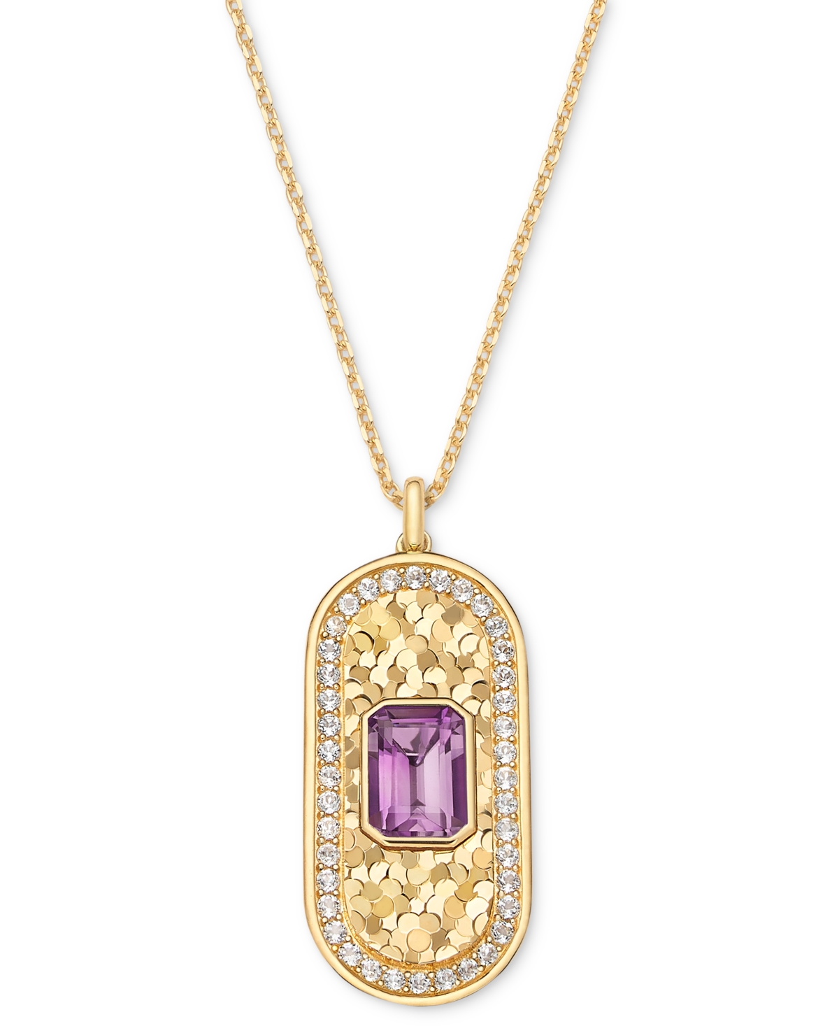 MACY'S AMETHYST (1-1/2 CT. T.W.) & WHITE TOPAZ (5/8 CT. T.W.) OVAL GLITTER TEXTURE 18" PENDANT NECKLACE IN  