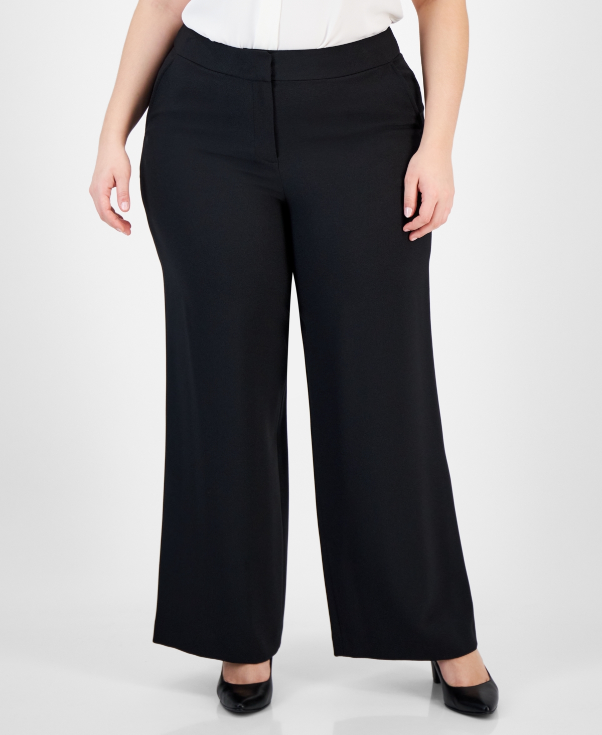 Tahari Asl Plus Size Mid-rise Wide-leg Pants In Black