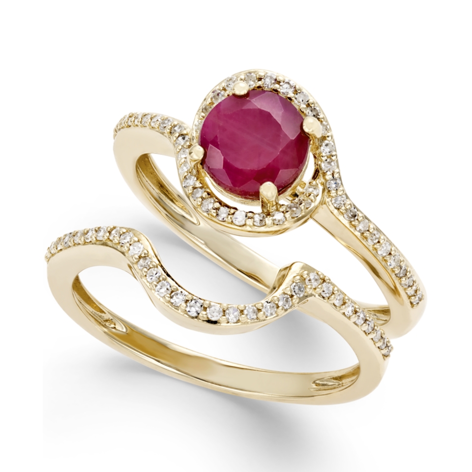 Ruby (1 ct. t.w.) and Diamond (1/4 ct. t.w.) Bridal Set of 2 Rings in
