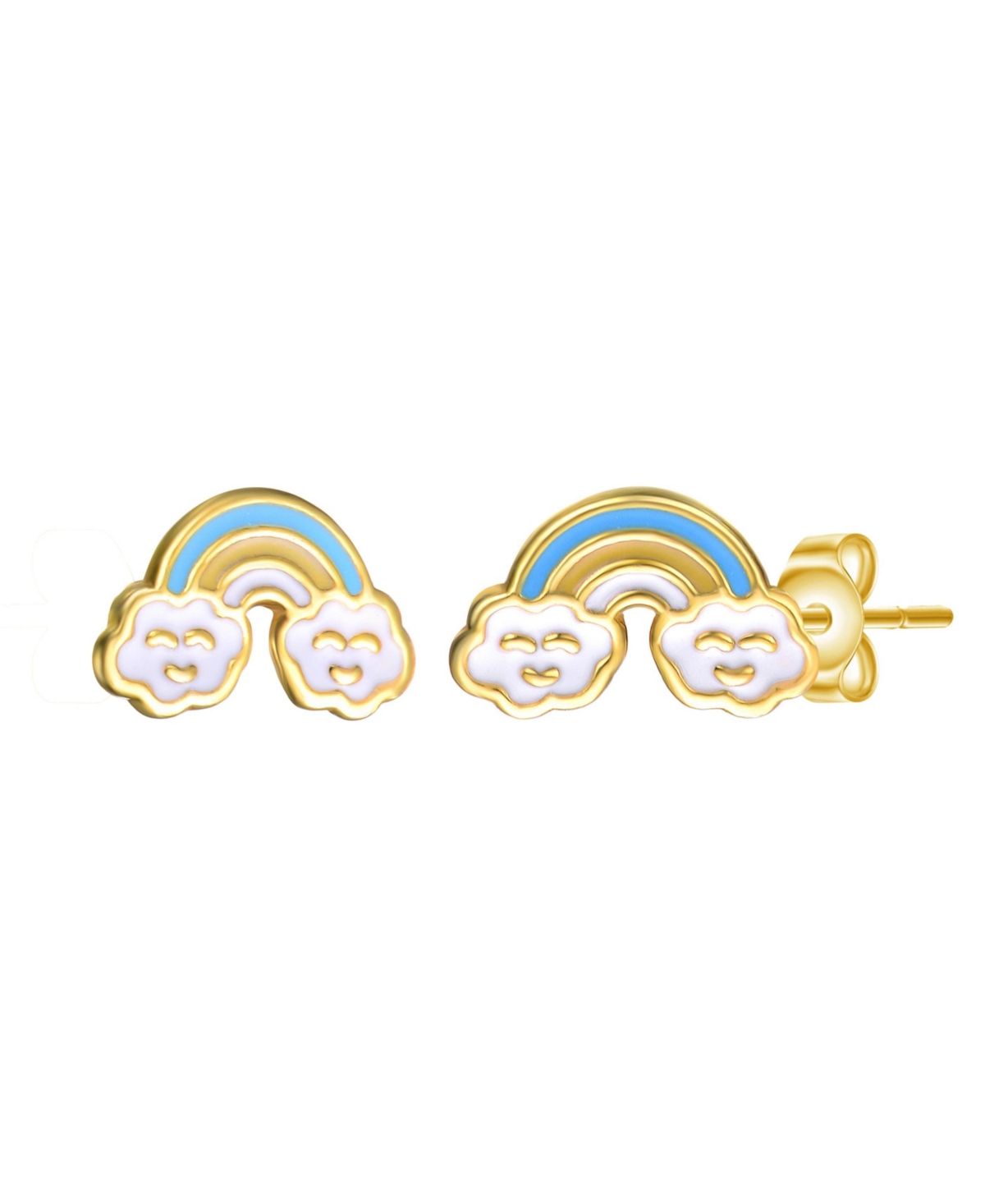 Sterling Silver 14K Gold Plated Colorful Rainbow Enamel & Friendly Cloud Stud Earrings - White