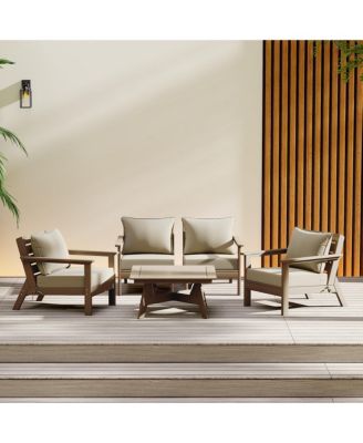 Outdoor 5-Piece Weathered Wood Modular Sectional Patio Furniture Sofa Set