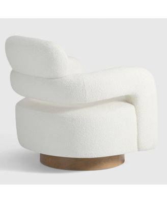 Modern Faux Sherpa Swivel Barrel Accent Chair With Storage Ottoman