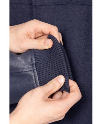 Boys Wool Varsity Bomber Jacket With Grainy PU Sleevees