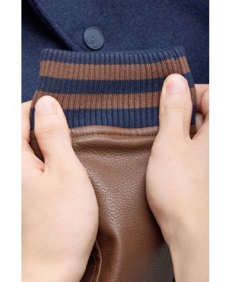 Boy's Wool Varsity Bomber Jacket With Grainy PU Sleevees Jackets