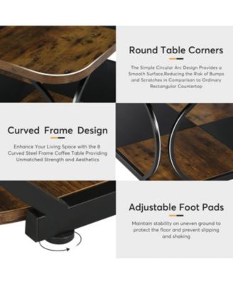 39 Inch Large Wood 2 Tier Coffee Table with Open Storage Shelf