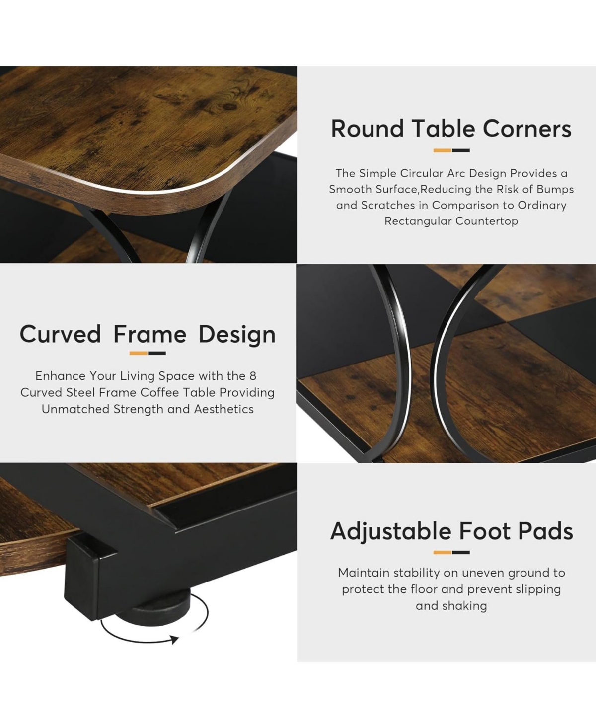 Tribesigns Coffee Table With Open Storage Shelf For Living Room, 39 Inch Large Wood Center Table Square Low Cof In Rustic Brown  Black