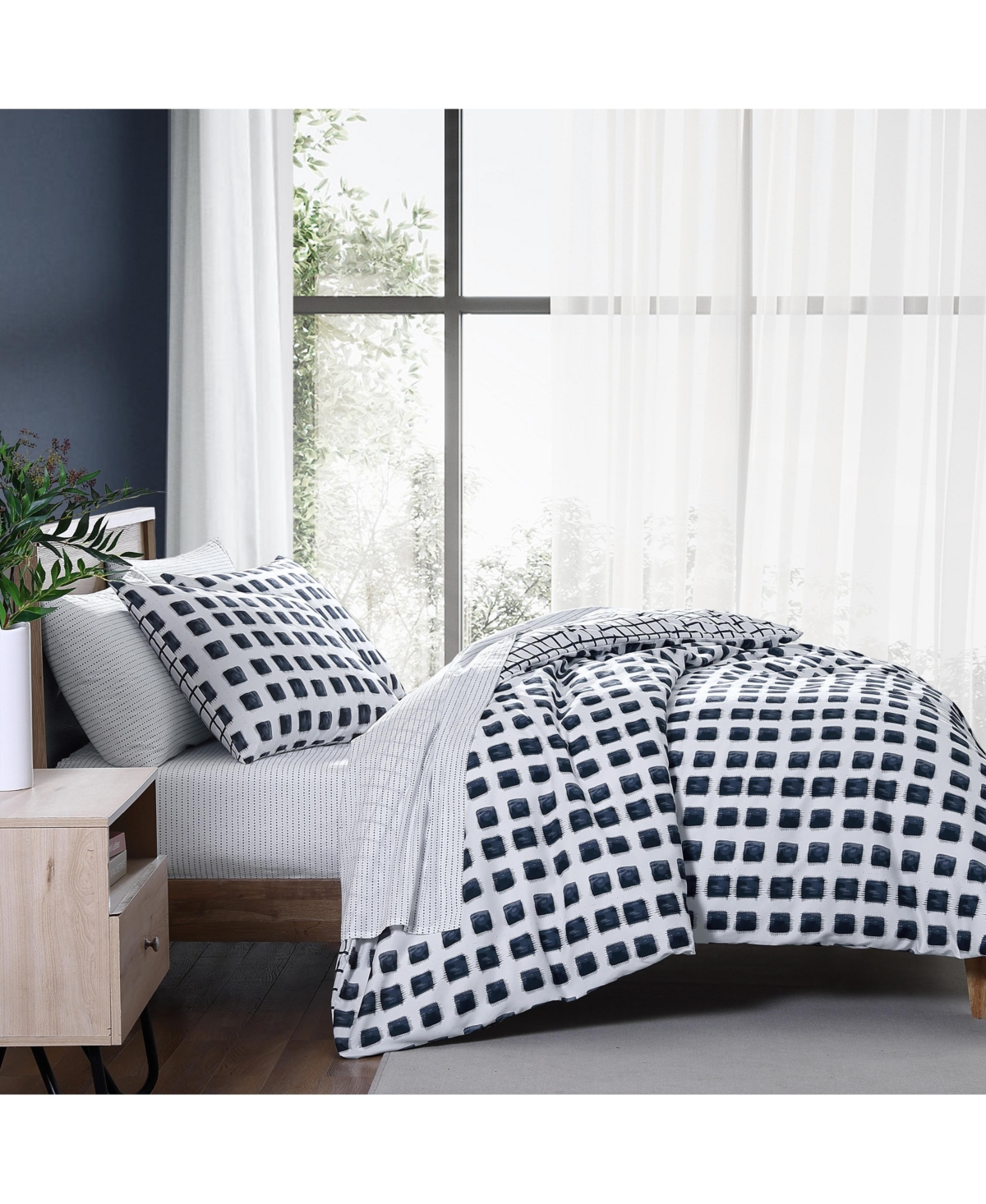 City Scene Urban Shibori Microfiber3 Piece Duvet Cover Set-King - Blue