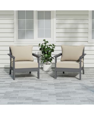 Outdoor Modern HDPE Patio Gray Club Chairs with Deep Seat Cushions (Set of 2)