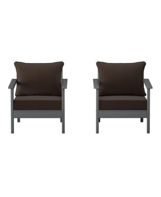 Outdoor Modern HDPE Patio Club Chairs with Deep Seat Cushions (Set of 2