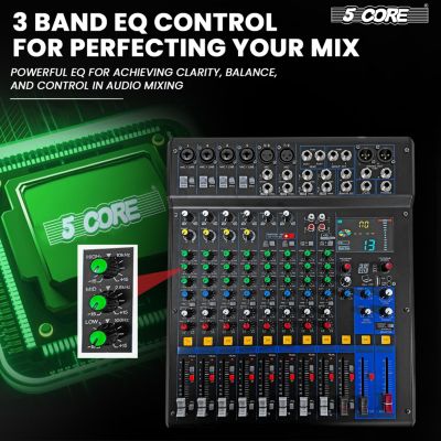 Audio DJ Mixer 12 Channel Sound Board Console w 99 DSP Effect 48V Phantom Power