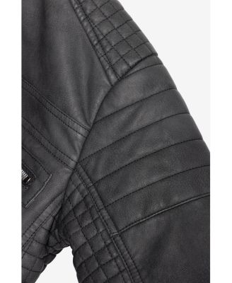 Boys Lined Moto PU Leather Jacket With Removable Hood