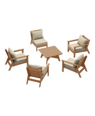 Outdoor 6-Piece Teak Modular Sectional Patio Furniture Sofa Set