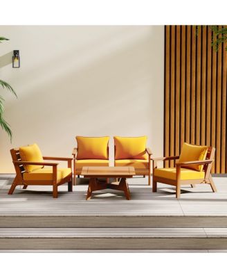 Outdoor 5-Piece Teak Modular Sectional Patio Furniture Sofa Set