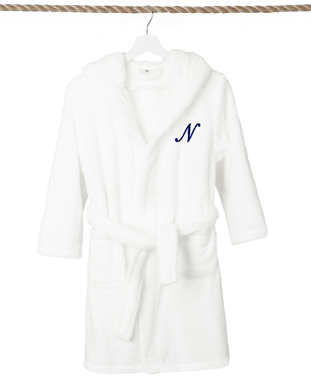 Linum Home Personalized Kids Super Plush Hooded Bathrobe In N White,navy
