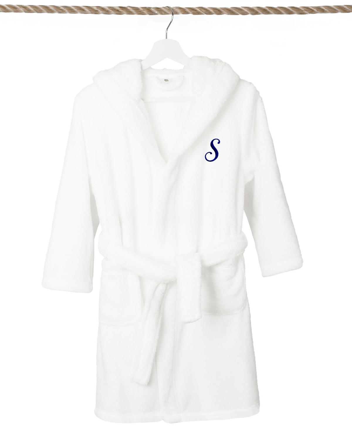 Linum Home Personalized Kids Super Plush Hooded Bathrobe In S White,navy