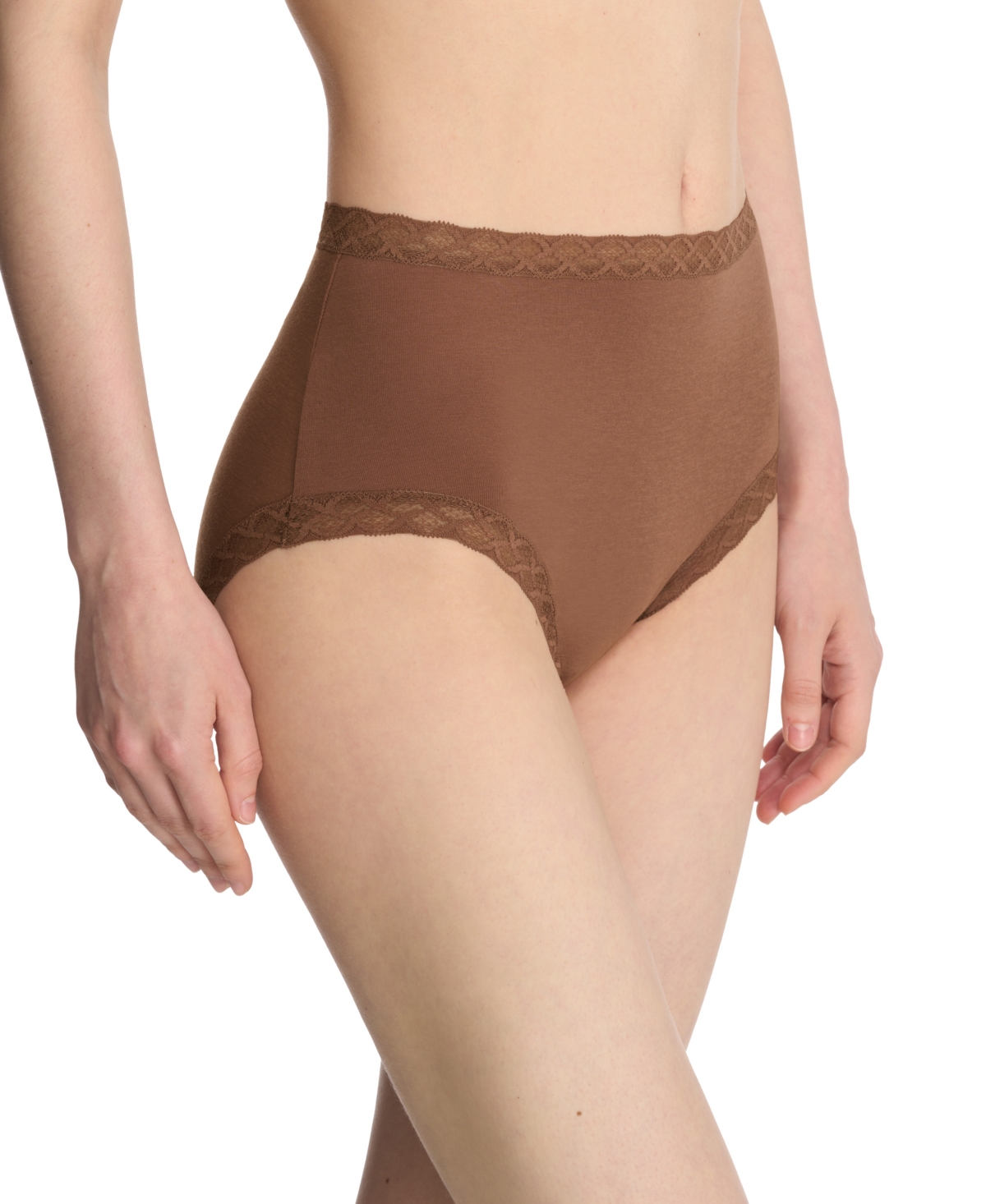 Natori Bliss Lace-trim High Rise Cotton Brief 755058 In Nutmeg