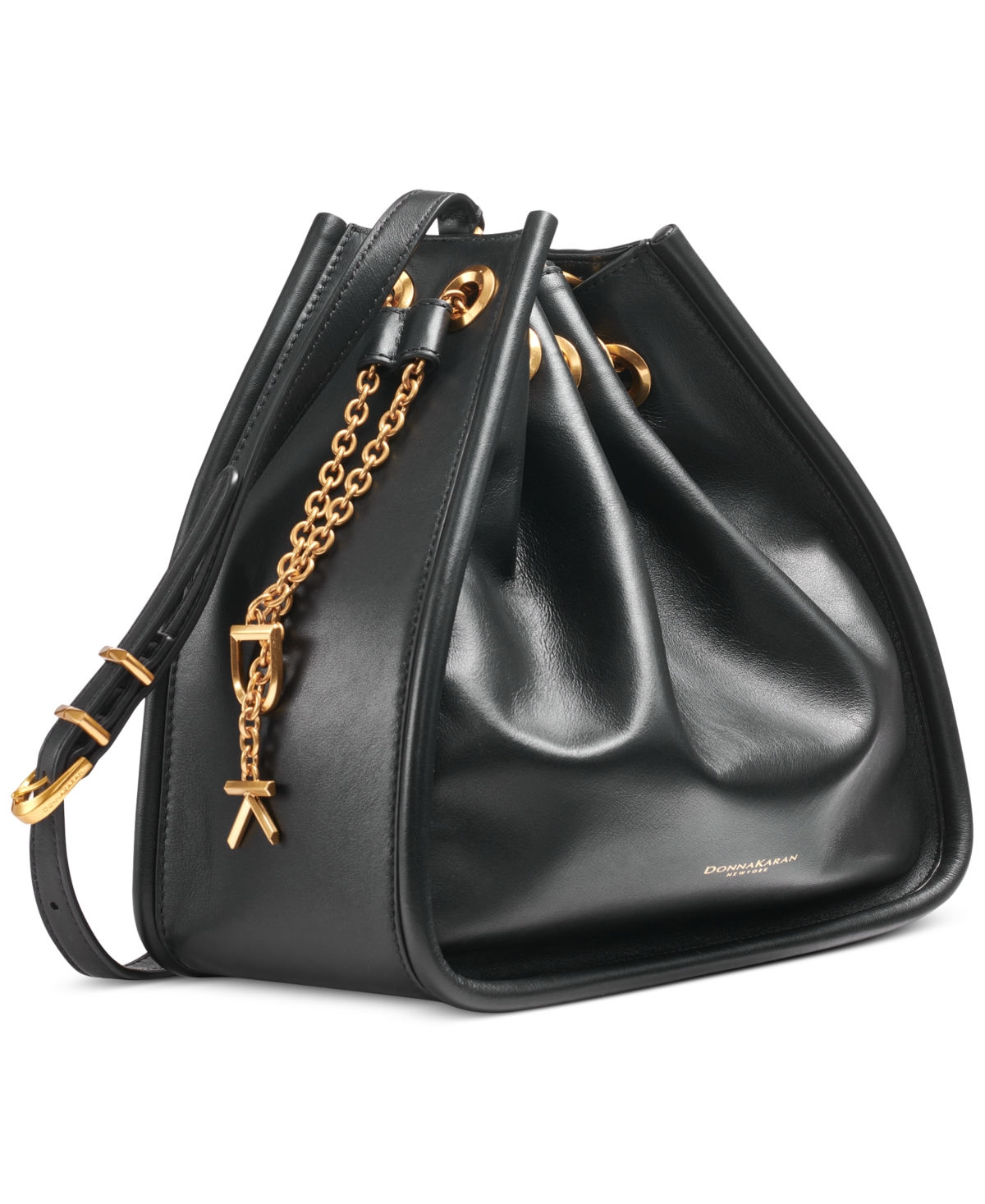 Donna Karan Plainview Chain Drawstring Tote Bag In Black,gold