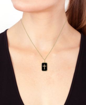 EFFY&reg; Onyx & Diamond (1/4 ct. t.w.) Cross Dog Tag 18" Pendant Necklace in 14k Gold
