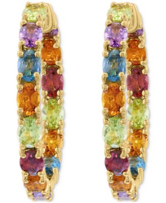 EFFY&reg; Multi-Gemstone In & Out Small Hoop Earrings (4 ct. t.w.) in Gold-Plated Sterling Silver, 1"