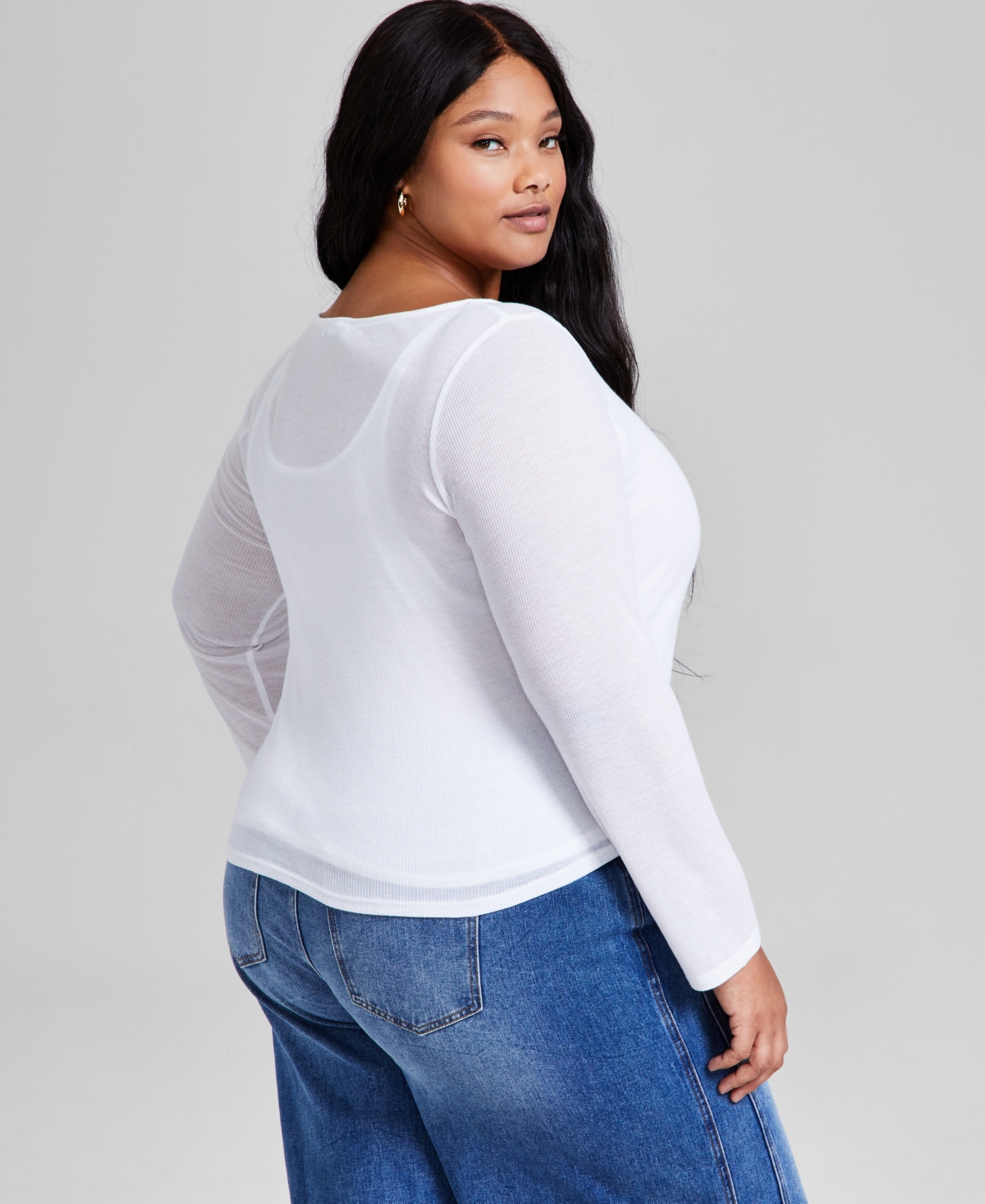 And Now This Trendy Plus Size Solid Boat-neck Long-sleeve Layered Top, Exclusively At Macy's In White