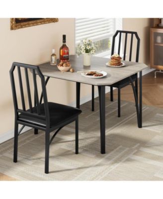 3-Pc. MDF & Metal PU Upholstered Chairs And Chamfer Edge Table Dining Room Set