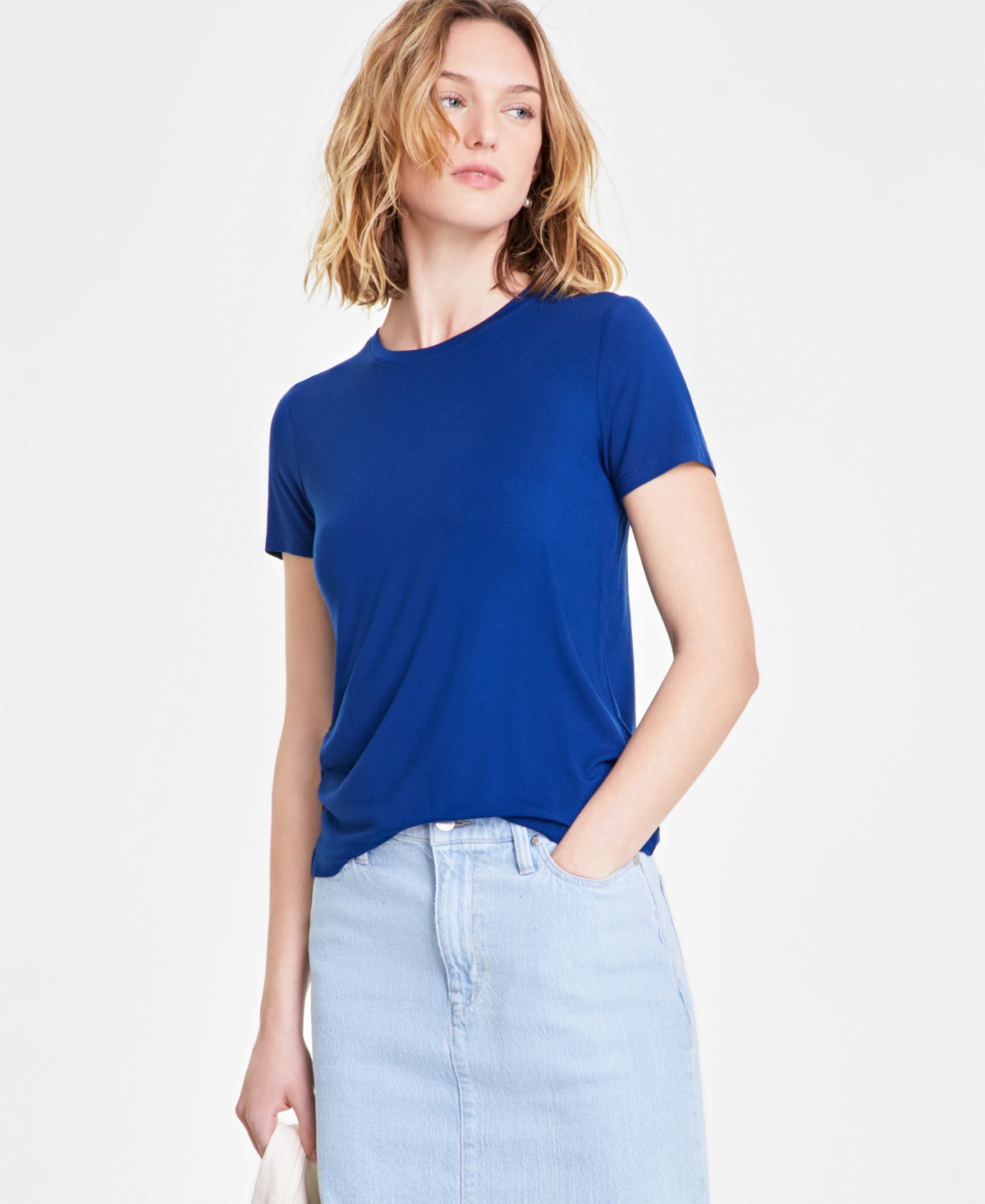 Women's Short-Sleeve Crewneck Modal T-Shirt, Created for Macy's - Olivine