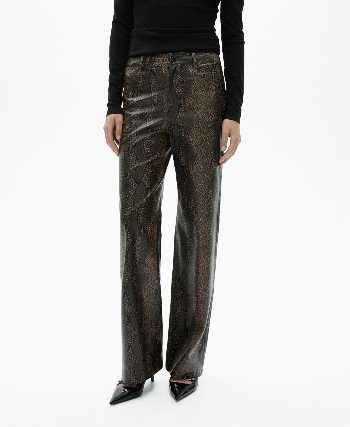 Shop Mango Women's Straight Snakeskin-effect Pants In Beige