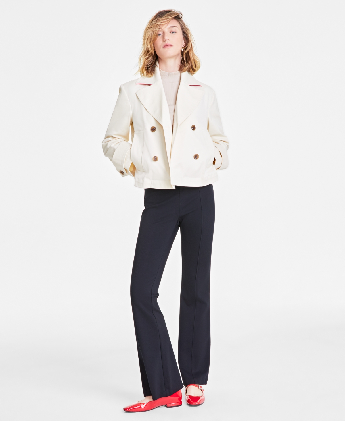 On 34th Women's Casual Cropped Twill Peacoat, Exclusively At Macy's In Ecru