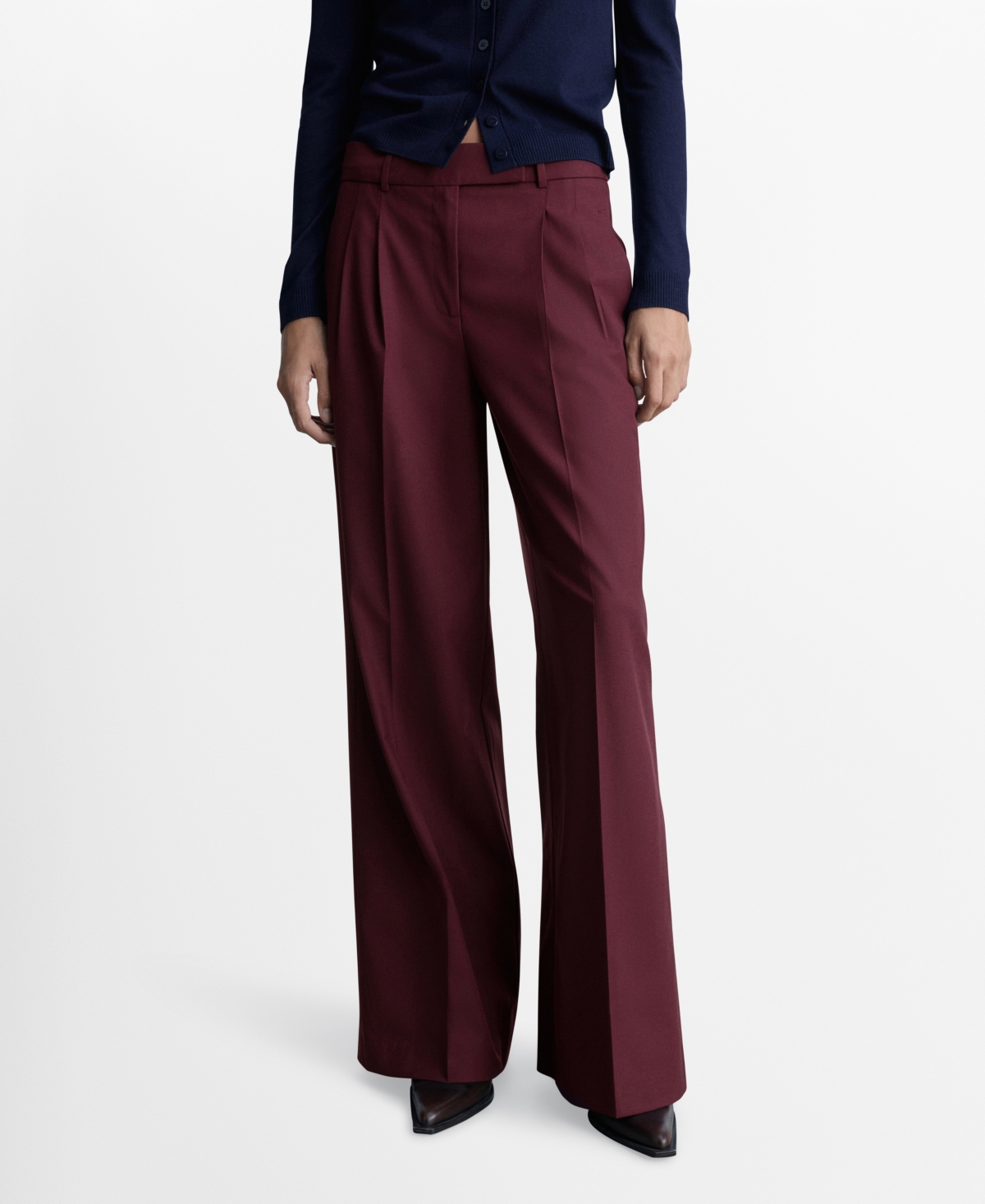 Mango Women's Wide Leg Pleated Wool Trousers
